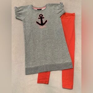 Nautica Girls Dress Size 6 + Tea Collection Leggings Size 6 Bundle Anchor Outfit